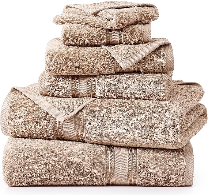 LANE LINEN Luxury Bath Towels Set - 6 Piece 100% CottonBathroom Zero Twist Shower Extra Absorbent Towel Super Soft 2 Hand Wash Cloths Taupe