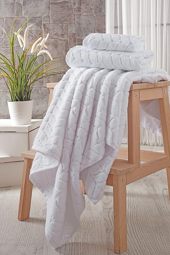 BAGNO MILANO Turkish Cotton Ultra-Soft Plush Absorbent Quick Dry Bathroom Towel Set, Made in Turkey (White, 6 pcs Towel Set)