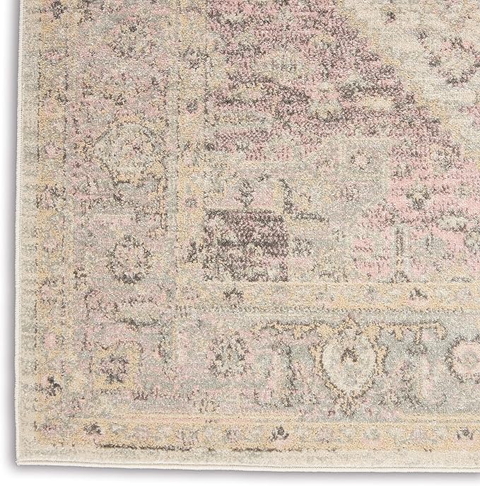Nourison Home Tranquil Ivory/Pink 4' x 6' Area Rug, Distressed, Bed, Living, Dining Room, Kitchen, Easy Cleaning, Non Shedding