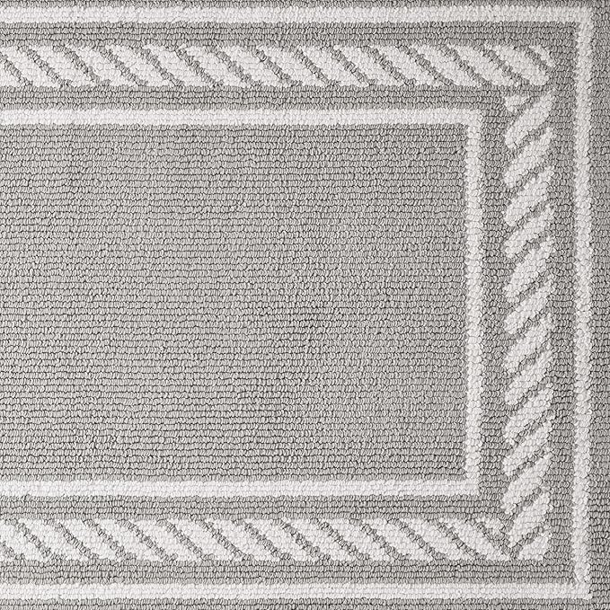 Nautica – Runner Rug | Indoor Runners for Hallways and Entry Rugs| Non-Slip and Non-Skid Entry and Kitchen Door Mat| Machine Washable Entryway Carpet Rugs | 2'2" x 8'| Rope Border Light Grey