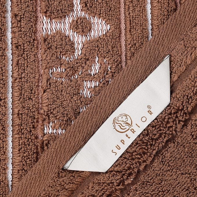 Superior Cotton 6 Piece Towel Set, 2 Bath, 2 Hand, 2 Washcloth/Face Towels, Quick Dry, Home Essentials, Shower, Spa, Luxury Plush Soft Absorbent Towels, Zero-Twist, Jacquard Floral, Chocolate