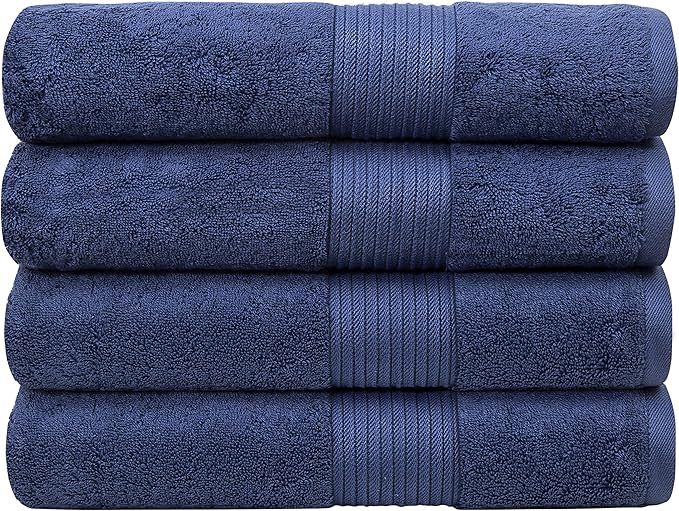 Luxury Oversized Bath Towels | Hotel Quality | Soft & Highly Absorbent |Quick Dry | 650 GSM Bath Sheets| Combed Cotton | Thick & FluffyBathroom Towels | Denim - 4 Pack