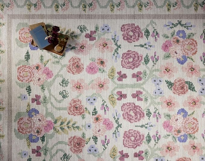 Loloi Rifle Paper Co. Rosa Collection RSA-01 Ivory 2'-6" x 9'-6" Runner Rug