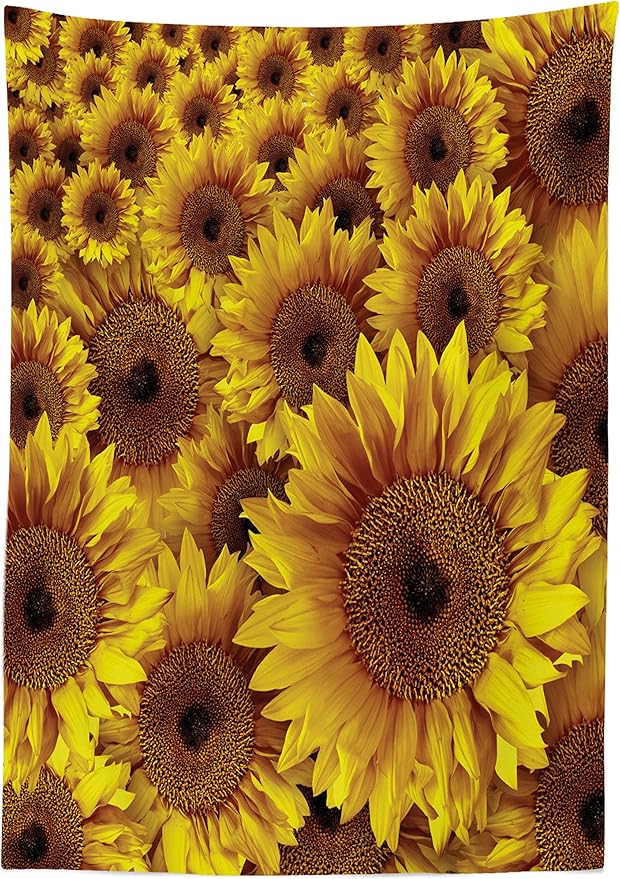 Ambesonne Sunflower Tablecloth, Vintage Rustic Grunge Sunflowers Field Blooms Botanical Natural Petals, Rectangular Table Cover for Dining Room Kitchen Decor, 60" X 90", Earth Yellow Ginger