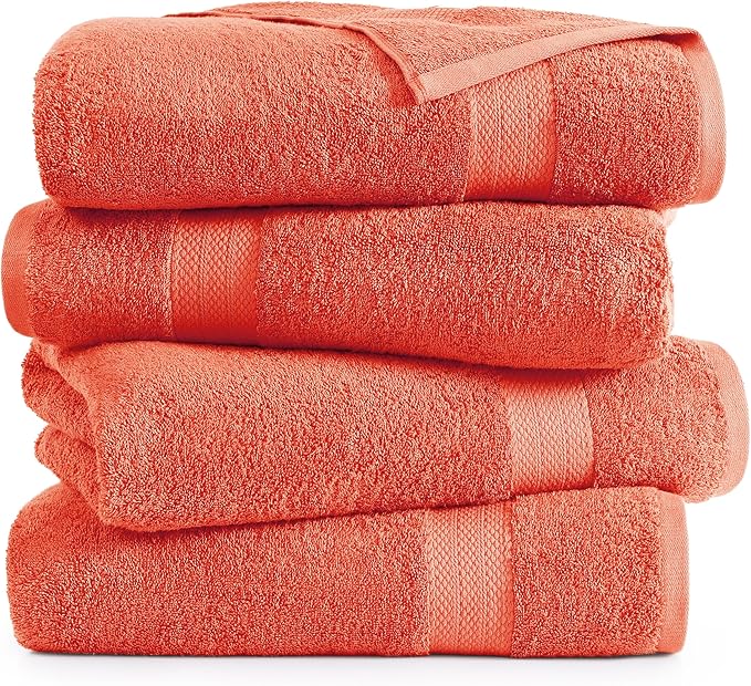 LANE LINEN 100% Cotton Premium Bath Sheets Set of 4 (35"x66") - Extra Large Bath Towels - Quick Drying, Soft & Absorbent Oversized Bathroom Towel Sets - Holds well after Multiple Washes - Living Coral