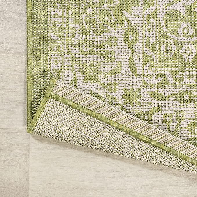 JONATHAN Y Weave Floral Indoor Outdoor Area Rug 4X6 Green/Cream, Tela Bohemian Textured for Backyard, Patio, Porch, Easy-Cleaning, High Traffic, Pet-Friendly, Non-Shedding (SMB100D-4)
