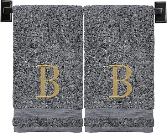 Monogrammed Hand Towels for Bathroom | Luxury Turkish Cotton | Embroidered in USA | Set of 2 | Choose Set Color and Monogram Color | A - Z | Modern Font