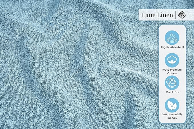 LANE LINEN Luxury Bath Towel Set - 6 Piece Set, 100% Cotton Bathroom Towel, Zero Twist, Quick Dry Shower Towels, Extra Soft Absorbent, 2 Bath, 2 Hand, 2 Wash Cloths - Blue
