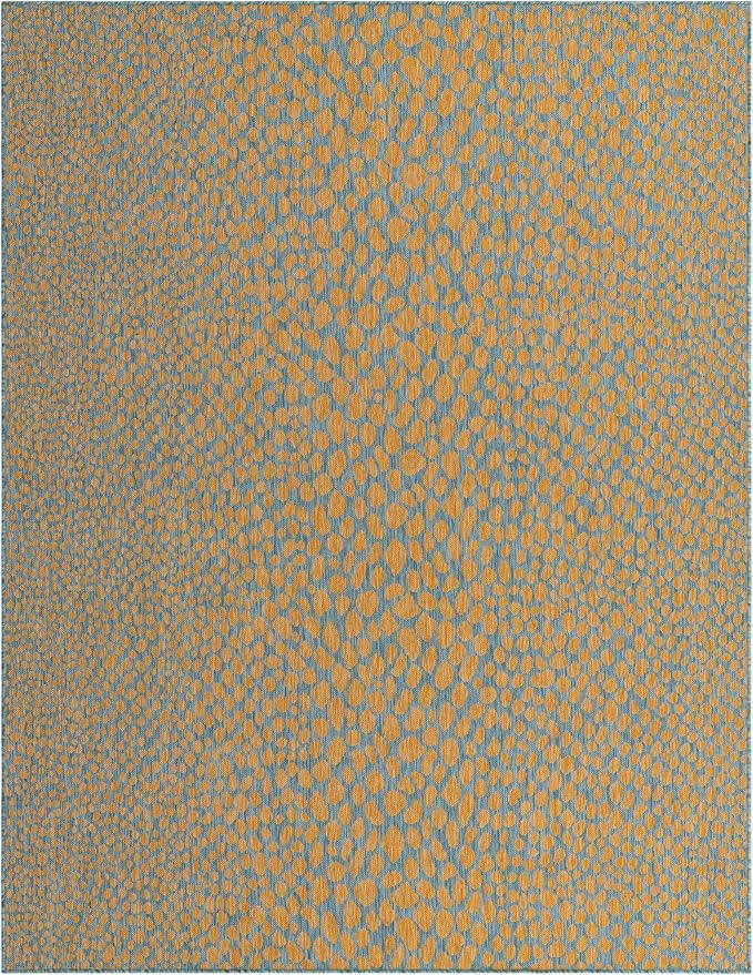 Unique Loom Jill Zarin Jill Zarin Outdoor Collection Area Rug - Cape Town (7' 1" x 10' Rectangle, Yellow and Aqua/Light Blue)