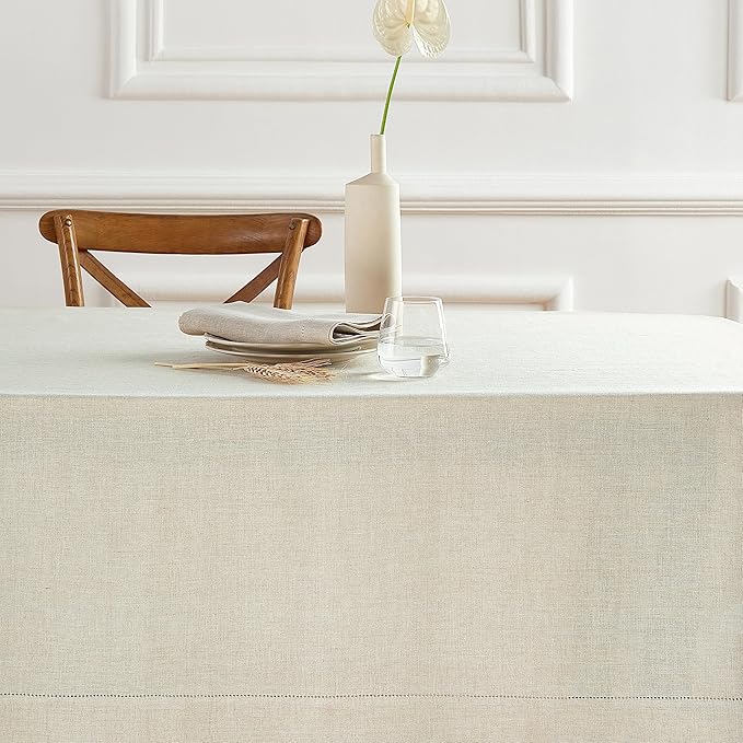 Solino Home Linen Tablecloth 70 x 90 Inch - Sonoma Hemstitch 100% Pure Linen Flax Table Cloth for Rectangle Tables - Machine Washable Tablecloth