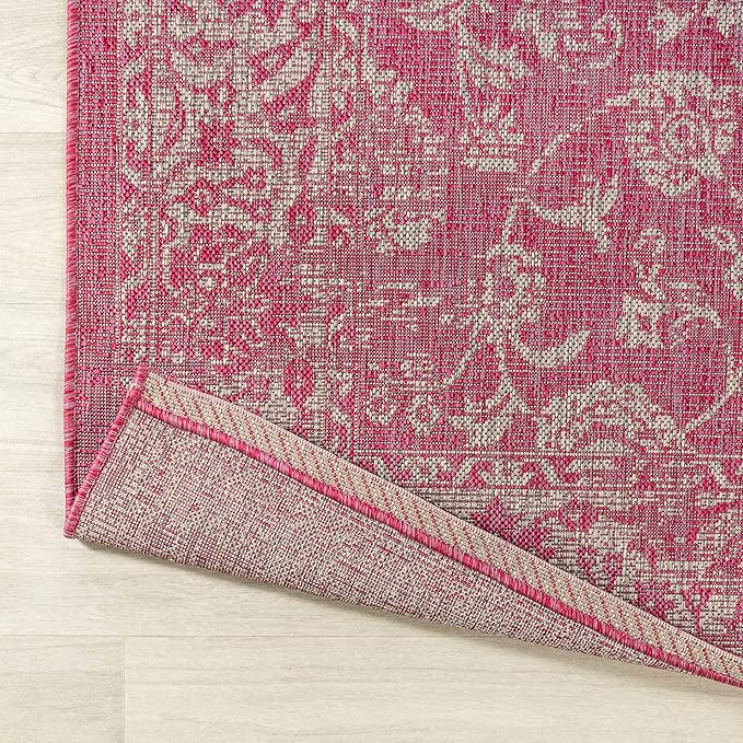 JONATHAN Y Weave Floral Indoor Outdoor Runner Rug 2X8 Fuchsia/Light Gray, Tela Bohemian Textured for Backyard, Patio, Porch, Easy-Cleaning, High Traffic, Pet-Friendly, Non-Shedding (SMB100G-28)
