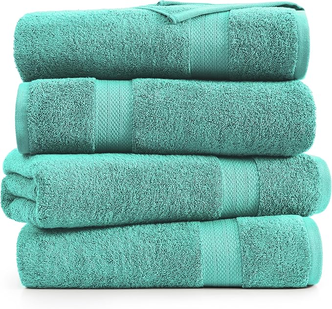 LANE LINEN 100% Cotton Premium Bath Sheets Set of 4 (35"x66") - Extra Large Bathroom Towels - Quick Drying, Low Lint, Soft & Absorbent Oversized Towel Sets - Holds Well After Multiple Washes - Teal