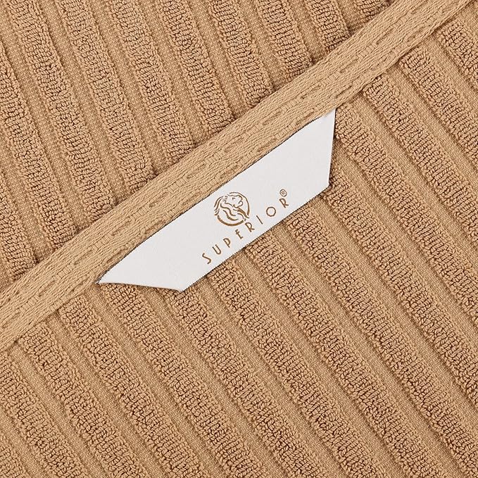 Cotton 8-Piece Solid and Ribbed Towel Set, Face Towels 13” x 13”, Hand Towels 16” x 28”, Bath Towels 27” x 54”, Coffee by Superior