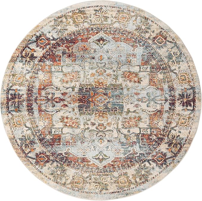 Unique Loom Isabella Collection Area Rug - Adjani (7' 10" Round, Ivory/ Beige)