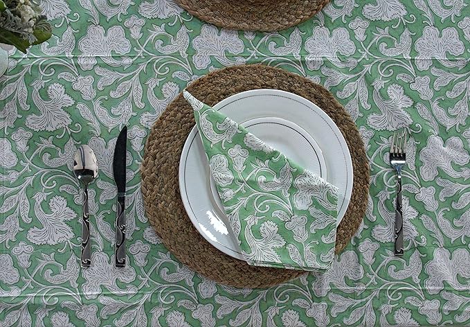 Ridhi 100% Cotton Hand Block Print Tablecloth Washable Easter Thanksgiving/Christmas Parties/Wedding Use,Fall décor Farmhouse Dining Tablecloth (Sage Green, 4 Seater 60x60 Inches Square)
