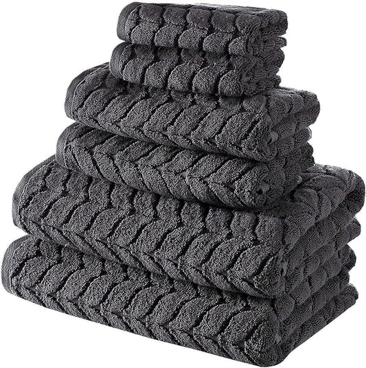 BAGNO MILANO Turkish Bath Towels, Soft Plush Jacquard Luxury Bath Towels, Quick Dry Towel Set (Charcoal, 6 pcs Towel Set)