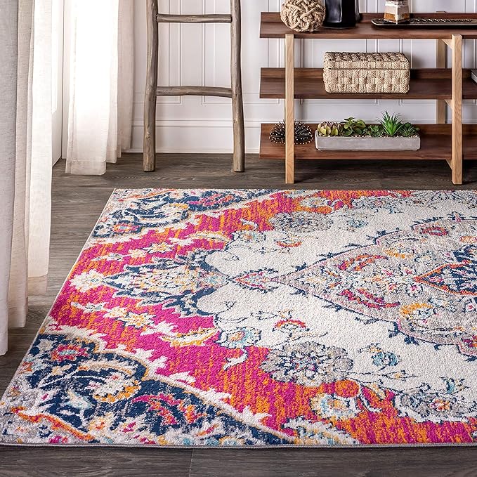 JONATHAN Y Boho Vintage Multi Indoor Area Rug, 3x5, Bohemian Flair Medallion, Chic, Floral, High Traffic for Living Room, Bedroom, Kitchen, Pet Friendly, Non-Shedding (BMF105A-3)