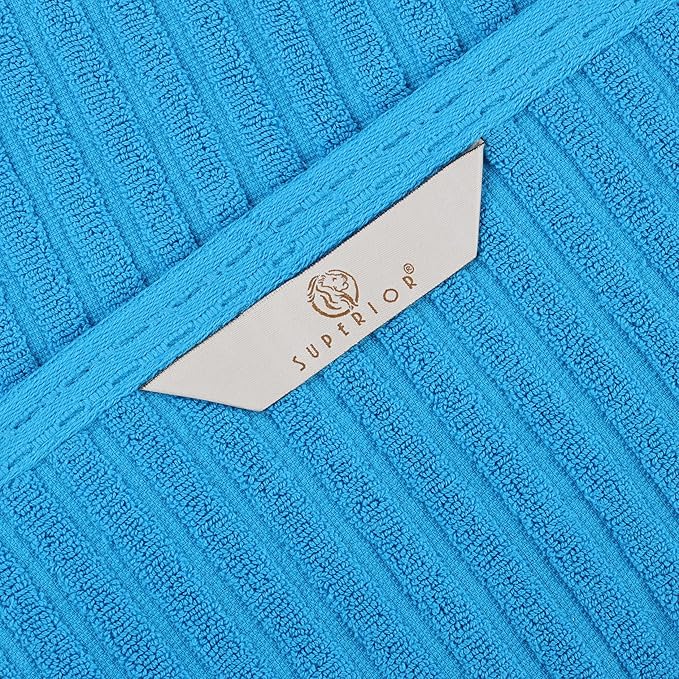 Cotton 2-Piece Solid and Ribbed Bath Towel Set, Bath Towels- 27" x 54", Azure by Superior