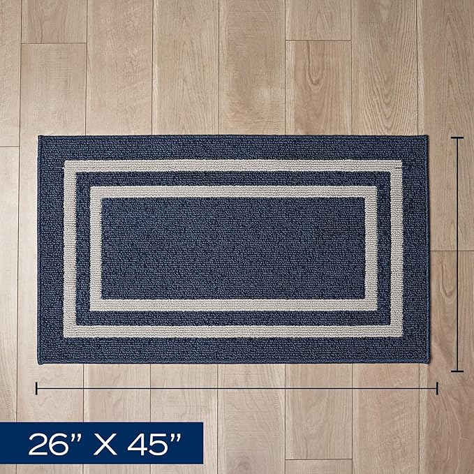 Nautica – Runner Rug | Indoor Runners for Hallways and Entry Rugs| Non-Slip and Non-Skid Entry and Kitchen Door Mat| Machine Washable Entryway Carpet Rugs | 2'2" x 3'9" | Double Border Denim