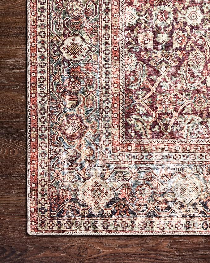 Loloi Layla Collection LAY-11 Cinnamon/Sage 2'-0" x 5'-0" .13" Thick Accent Rug, Soft, Durable, Vintage Inspired, Distressed, Low Pile, Non-Shedding, Easy Clean, Printed, Living Room Rug