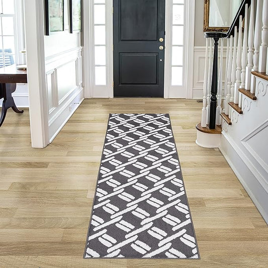Nautica – Runner Rug | Indoor Runners for Hallways and Entry Rugs| Non-Slip and Non-Skid Entry and Kitchen Door Mat| Machine Washable Entryway Carpet Rugs | 26” x 72” | Chain Dark Grey