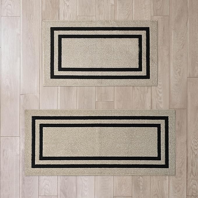 Nautica – Runner Rug 2 Piece Set | Indoor Runners for Hallways and Entry Rugs| Non-Skid Entry and Kitchen Door Mat| Machine Washable Carpet Rugs | 26" x 45" & 26" x 60"| Double Border Natural Twist