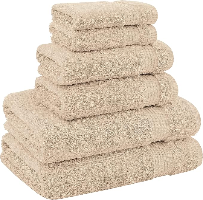 American Veteran 6 Piece Luxury Towel Set, 100% Cotton Turkish Towels - 2 Bath, 2 Hand, 2 Washcloths, Beige