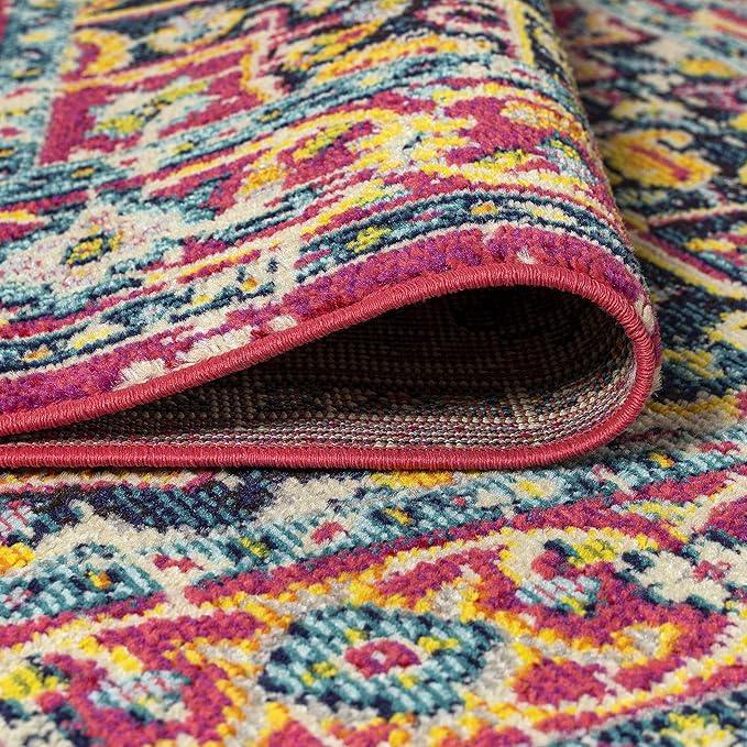 JONATHAN Y Brooklyn Geometric Medallion Red/Pink Indoor Area Rug, 8x10, Vintage, Bohemian, Easy-Cleaning for Living Room, Bedroom, Kitchen, Pet Friendly, Non-Shedding (MDP207C-8)