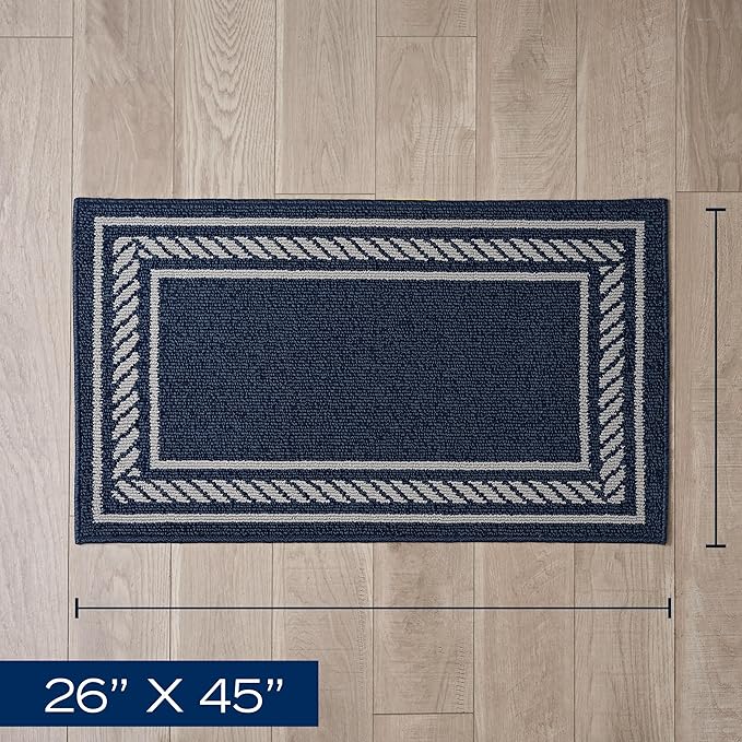 Nautica – Runner Rug | Indoor Runners for Hallways and Entry Rugs| Non-Slip and Non-Skid Entry and Kitchen Door Mat| Machine Washable Entryway Carpet Rugs | 2'2" x 3'9" | Rope Border Denim