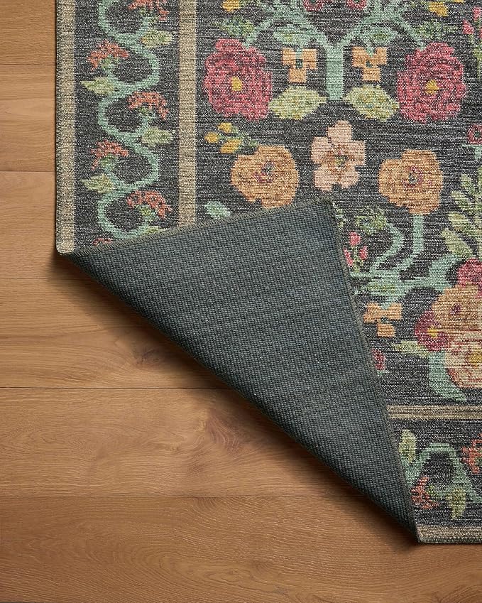 Loloi Rifle Paper Co. Rosa Collection RSA-01 Black 3'-9" x 5'-6" Accent Rug