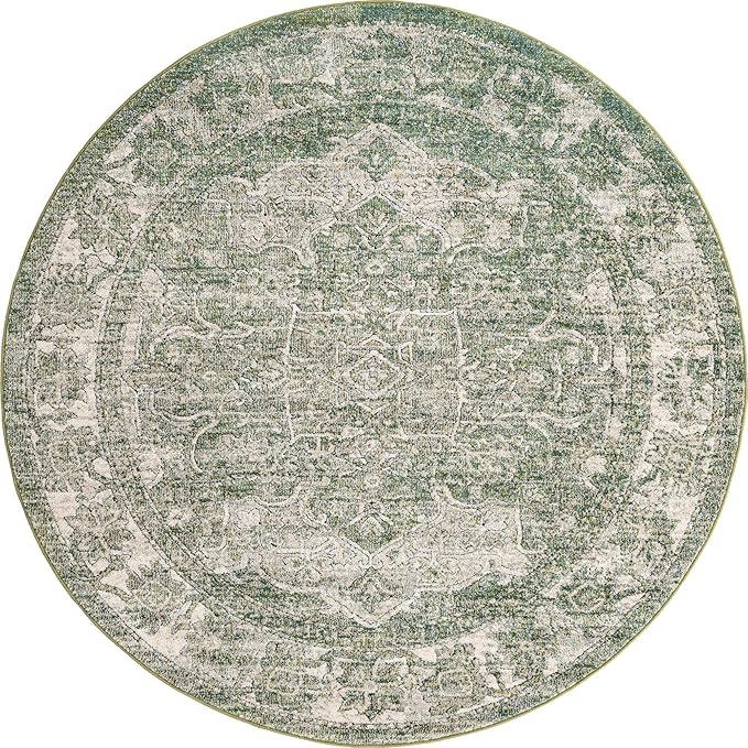 Unique Loom Isabella Collection Area Rug - Adjani (6' Round, Green/ Ivory)