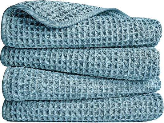 POLYTE 430 GSM Microfiber Lint Free Hand Towel, 16 x 30 in, 4 Pack (Waffle Weave)