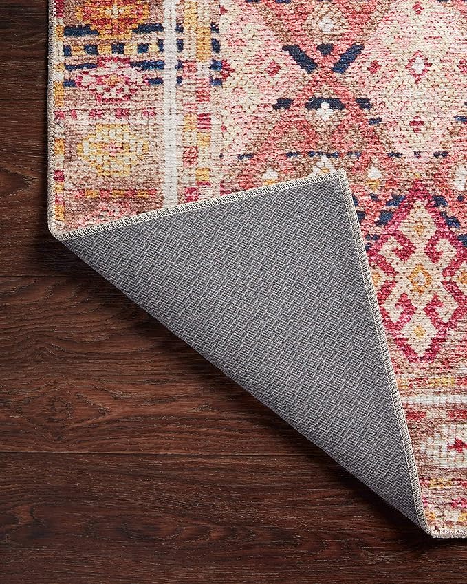 Loloi Layla Collection LAY-15 Magenta/Multi 2'-0" x 5'-0" .13" Thick Accent Rug, Soft, Durable, Vintage Inspired, Distressed, Low Pile, Non-Shedding, Easy Clean, Printed, Living Room Rug