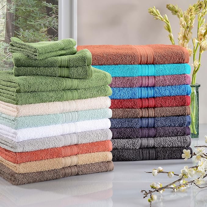 Superior Eco-Friendly Cotton 6-Piece Towel Set, Bathroom, Shower, Spa, Large and Small Assorted Towels for Home, Apartment, Dorm, 2 Bath, 2 Hand, 2 Face/Washcloth, Soft, Highly Absorbent, Rust