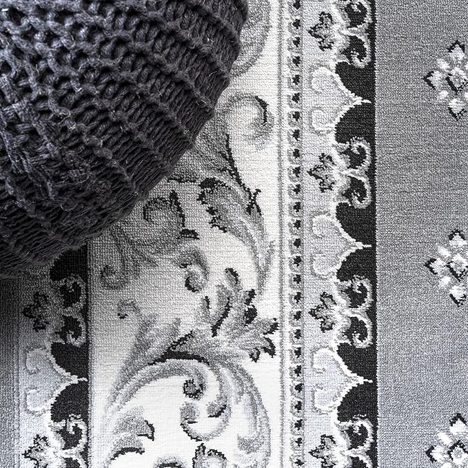 JONATHAN Y Acanthus French Border Gray/Cream Runner Rug, 2x8, Vintage, Bohemian, Easy-Cleaning for Living Room, Bedroom, Kitchen, Pet Friendly, Non-Shedding (MDP504D-28)