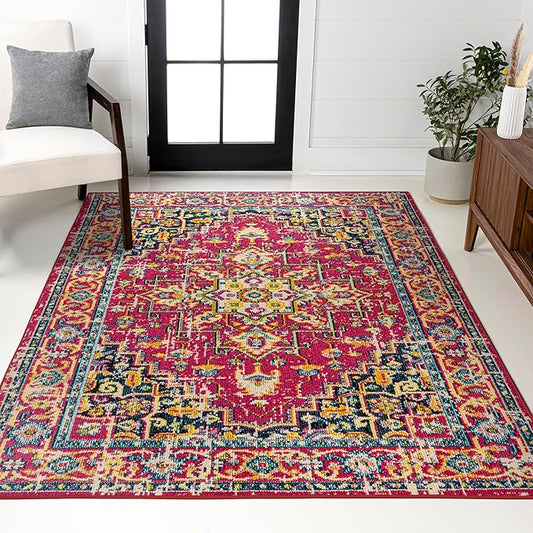 JONATHAN Y Brooklyn Geometric Medallion Red/Pink Indoor Area Rug, 3x5, Vintage, Bohemian, Easy-Cleaning for Living Room, Bedroom, Kitchen, Pet Friendly, Non-Shedding (MDP207C-3)