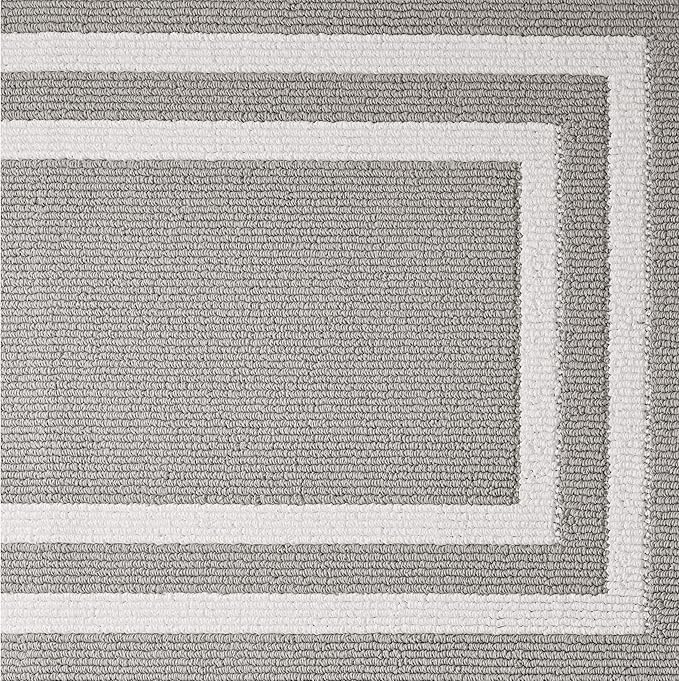 Nautica – Runner Rug | Indoor Runners for Hallways and Entry Rugs| Non-Slip and Non-Skid Entry and Kitchen Door Mat| Machine Washable Entryway Carpet Rugs | 2'6" x 10' | Double Border Light Grey