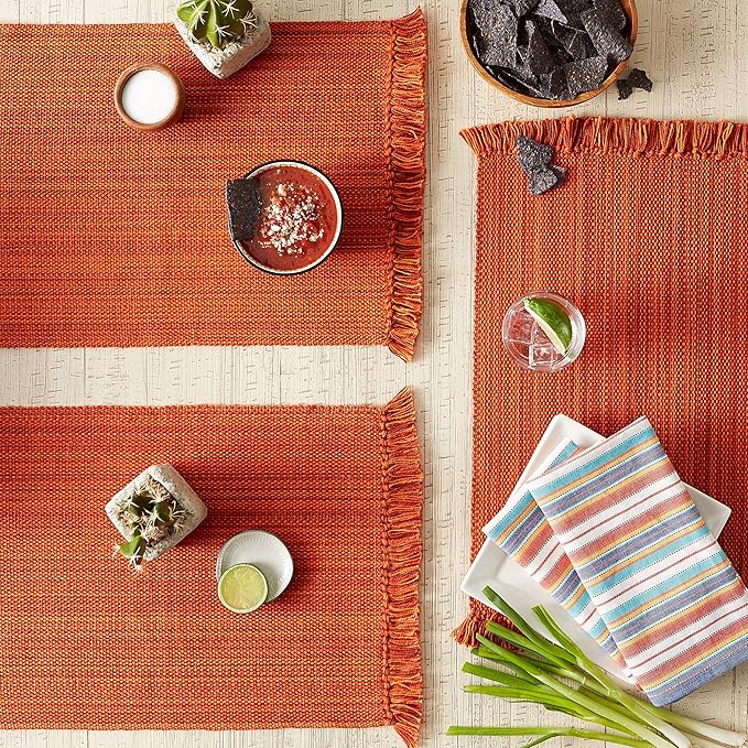 DII Variegated Tabletop Collection, Placemat Set3x19, Burnt Orange, 6 Piece
