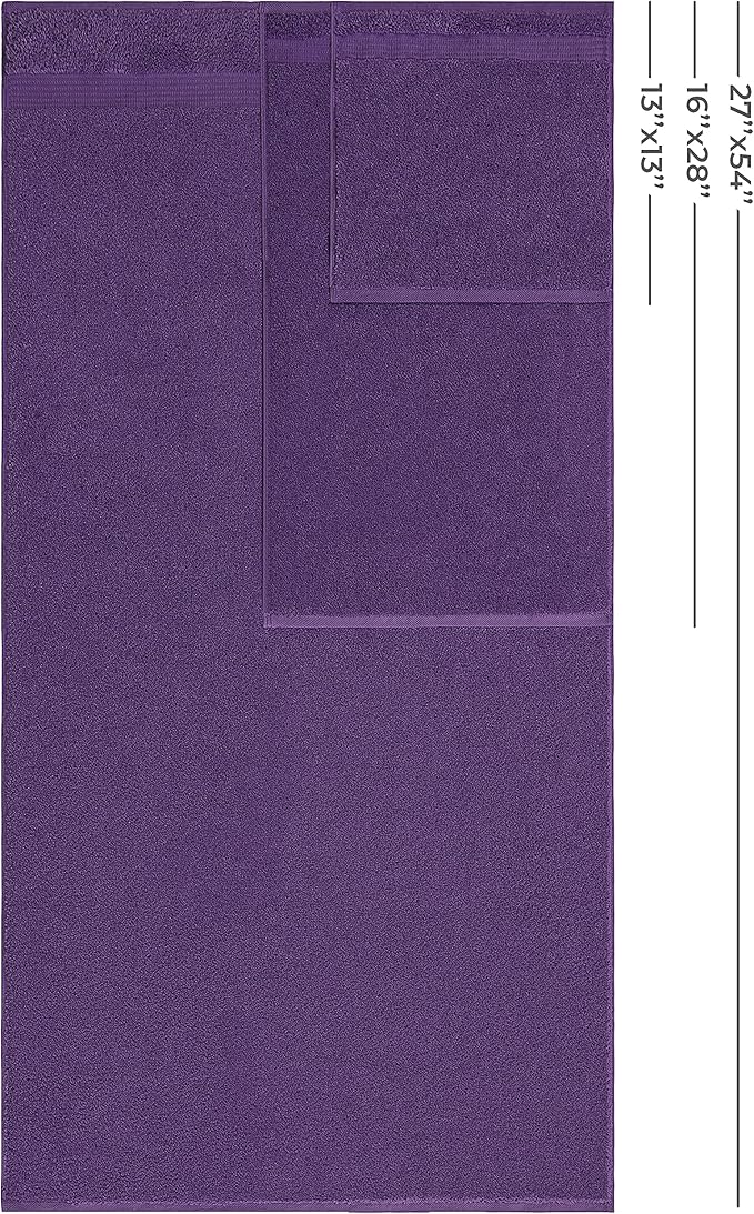 American Veteran Towel, 100% Cotton Turkish 6 Piece Towel Set, Luxury Towels Set of 6 for Bathroom Essentials, 2 Bath Towels 2 Hand Towels 2 Washcloths, Purple