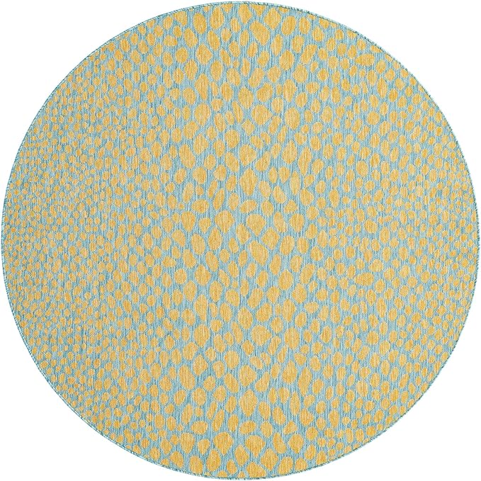 Unique Loom Jill Zarin Jill Zarin Outdoor Collection Area Rug - Cape Town (6' 7" Round, Yellow and Aqua/Light Blue)