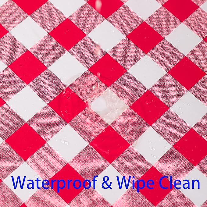 Heavy Duty Vinyl Tablecloth with Flannel Backing Waterproof Oil-Proof Plastic Table Cloth Stain-Resistant Wipeable Rectangle or Square Table Cover for Indoor and Outdoor (Red Checkered, 54x54 Inch)
