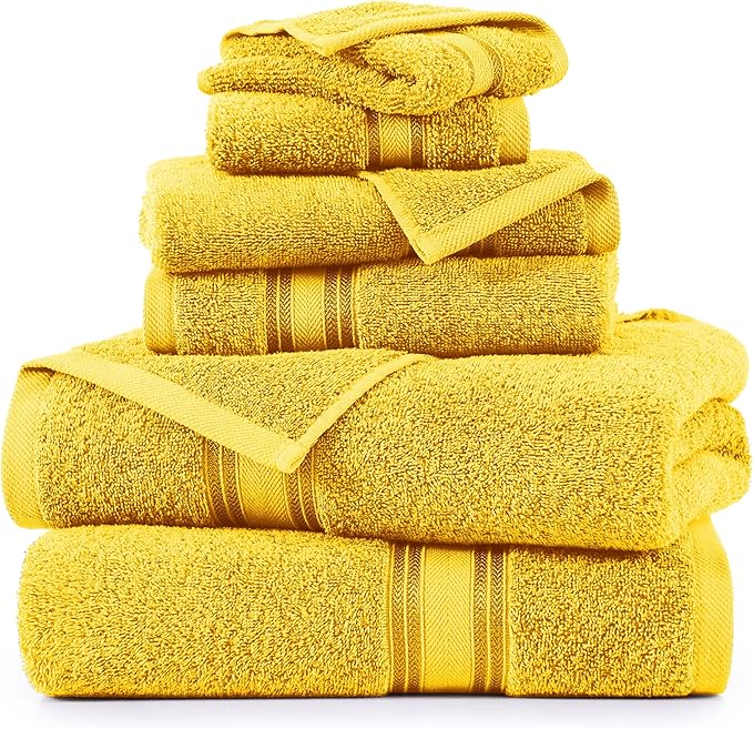 LANE LINEN Luxury 6-Piece Bath Towel Set - 100% Cotton, Zero Twist, Super Soft & Extra Absorbent - Includes 2 Bath Towels, 2 Hand Towels, 2 Washcloths - Mimosa