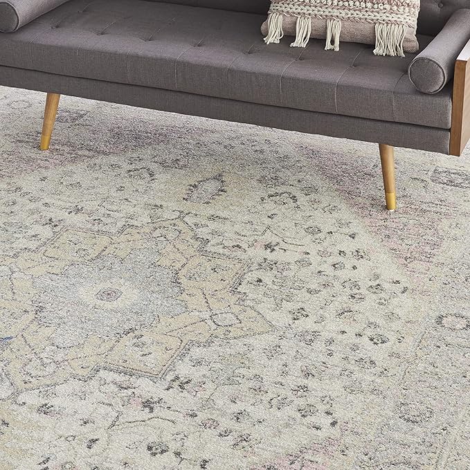 Nourison Home Tranquil Ivory Pink 8'10" x 11'10" Area Rug - Easy Clean, Non Shedding, Bed Room, Living Room, Dining Room, Kitchen (9' x 12')