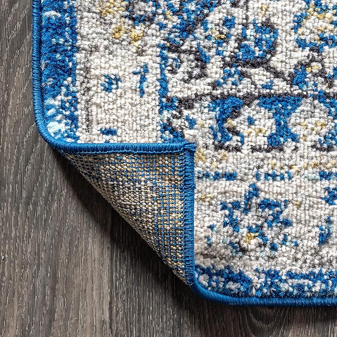 JONATHAN Y Boho Vintage Blue/Cream Indoor Area Rug, 5x8, Bohemian Flair Medallion, Chic, Floral, High Traffic for Living Room, Bedroom, Kitchen, Pet Friendly, Non-Shedding (BMF104B-5)