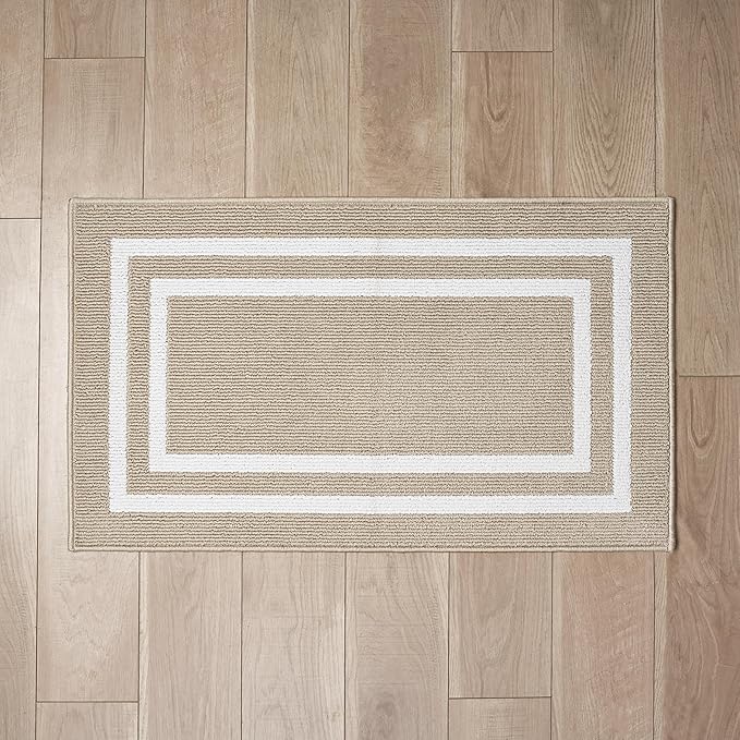 Nautica – Runner Rug | Indoor Runners for Hallways and Entry Rugs| Non-Slip and Non-Skid Entry and Kitchen Door Mat| Machine Washable Entryway Carpet Rugs | 2'2" x 3'9" | Double Border Beige