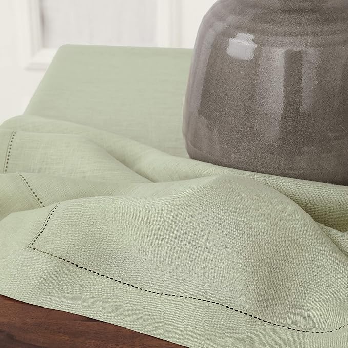Solino Home Linen Sage Green Tablecloth 60 x 144 Inch - Classic Hemstitch, 100% Pure Linen Rectangular Tablecloth - Machine Washable Table Cloth for Winter, New Year