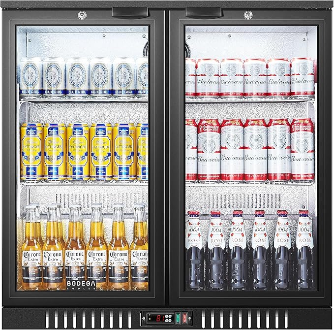 BODEGA BODEGACOOLER Commercial Bar Refrigerator with 2 Glass Door,7.4 Cu.Ft Beverage Refrigerator Cooler,Large Display Bar Cooler Fridge,Adjustable Shelves,Hold Beer,Soda Drinks,Wine