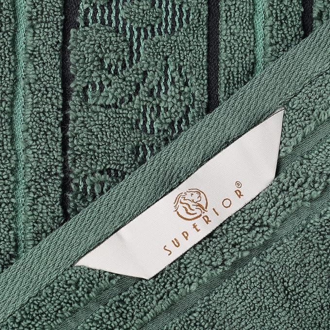 Superior Cotton 6 Piece Towel Set, 2 Bath, 2 Hand, 2 Washcloth/Face Towels, Quick Dry, Home Essentials, Shower, Spa, Luxury Plush Soft Absorbent Towels, Zero-Twist, Jacquard Floral, Forest Green