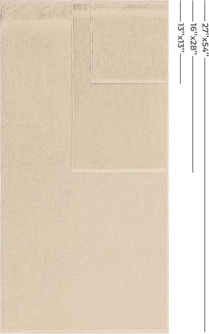 American Veteran 6 Piece Luxury Towel Set, 100% Cotton Turkish Towels - 2 Bath, 2 Hand, 2 Washcloths, Beige