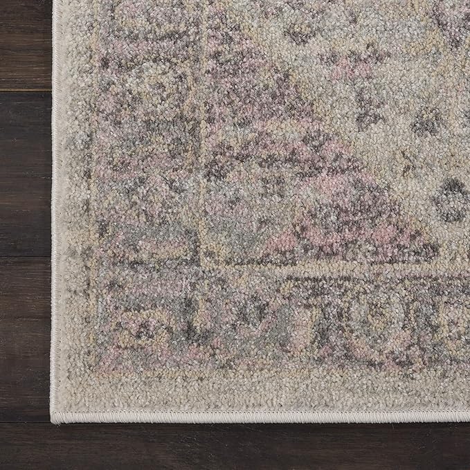 Nourison Home Tranquil Traditional Ivory/Pink 2'3" x 7'3" Area -Rug, Easy Clean, Non Shedding, Bed Room, Living Room, Dining Room, Kitchen (2x7)